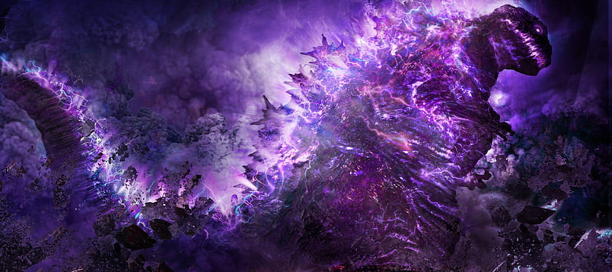 Godzilla Burning with Purple Atomic Energy and Lightning HD wallpaper