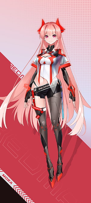 Red Magic 7 Pro Anime Girl Mascot with Pink Hair and Futuristic Tech Suit HD phone wallpaper