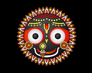 Lord Jagannath Iconic Face with Radiant Sunburst Halo and Traditional Ornamentation HD wallpaper