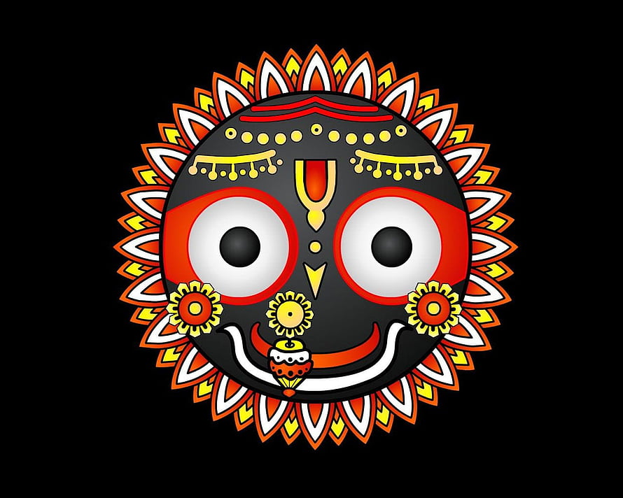 Lord Jagannath Iconic Face with Radiant Sunburst Halo and Traditional Ornamentation HD wallpaper