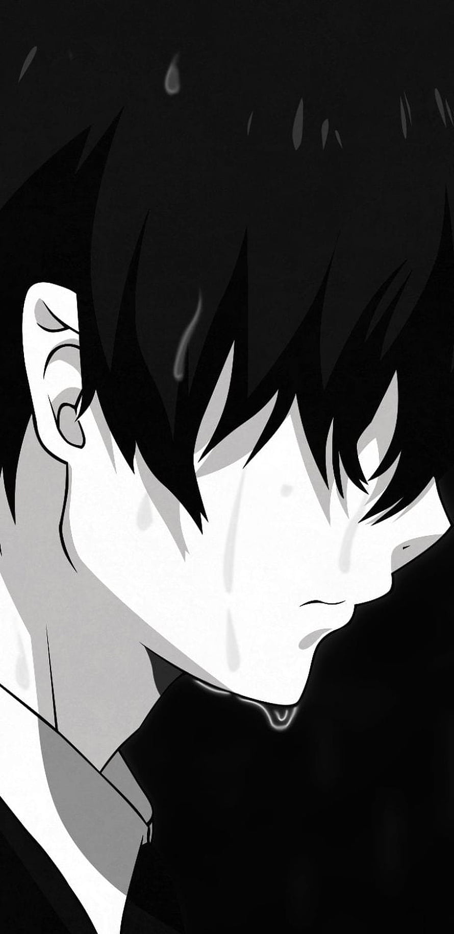 Sad Anime Boy Crying in Black and White HD phone wallpaper