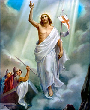 Jesus Christ Ascending to Heaven with the Holy Standard Flag and Roman Soldiers, The Resurrection, jesus risen easter HD phone wallpaper
