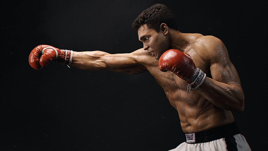 Muhammad Ali Boxing Portrait in Red Gloves Against Black Background HD wallpaper
