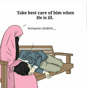 Muslim couple illustration showing a man resting his head on a woman's lap on a wooden bench, Islamic way, muslim anime couple sleepy HD phone wallpaper