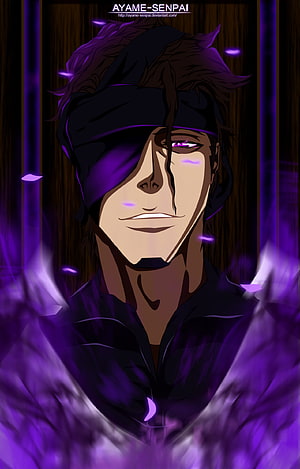 Aizen Sousuke Anime Character Portrait with Purple Energy and Blindfold HD phone wallpaper