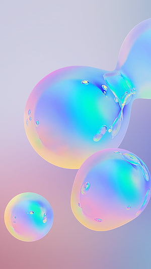 Iridescent Soap Bubbles Floating in Pastel Gradient Background HD phone wallpaper