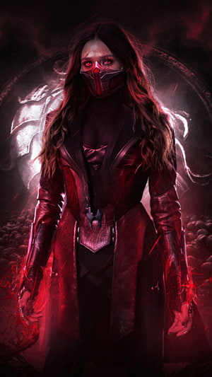 Scarlet Witch Wanda Maximoff Dark Fantasy Portrait with Glowing Red Eyes and Mask HD phone wallpaper