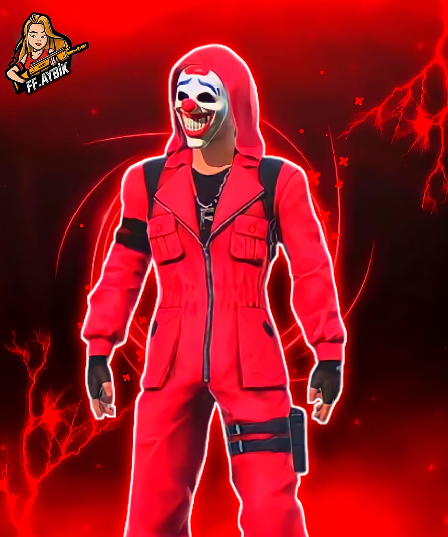 Free Fire Aybike Clown Skin Character in Red Hoodie and Jumpsuit HD phone wallpaper