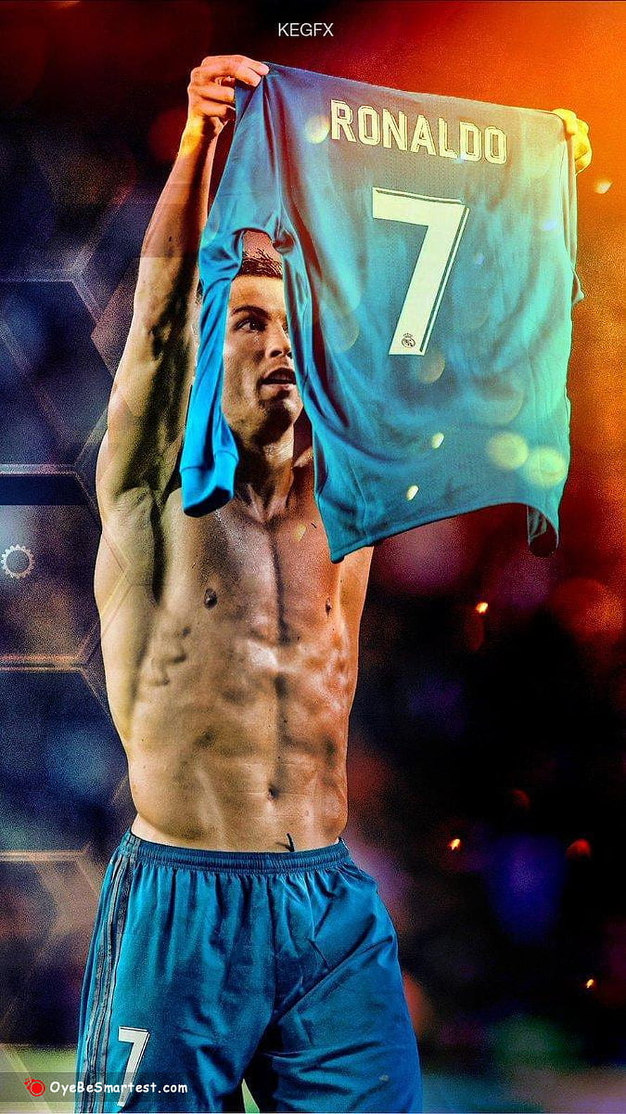 Cristiano Ronaldo lifting his number seven jersey to reveal a muscular physique on the football pitch HD phone wallpaper