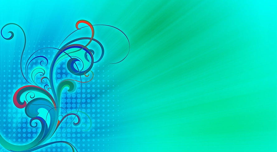 Vibrant Turquoise Abstract Floral Swirls with Dot Pattern and Gradient Background HD wallpaper