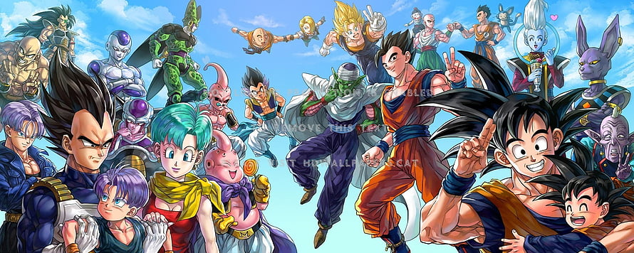 Dragon Ball Super Full Cast Group Artwork Featuring Goku Vegeta Frieza and Friends HD wallpaper