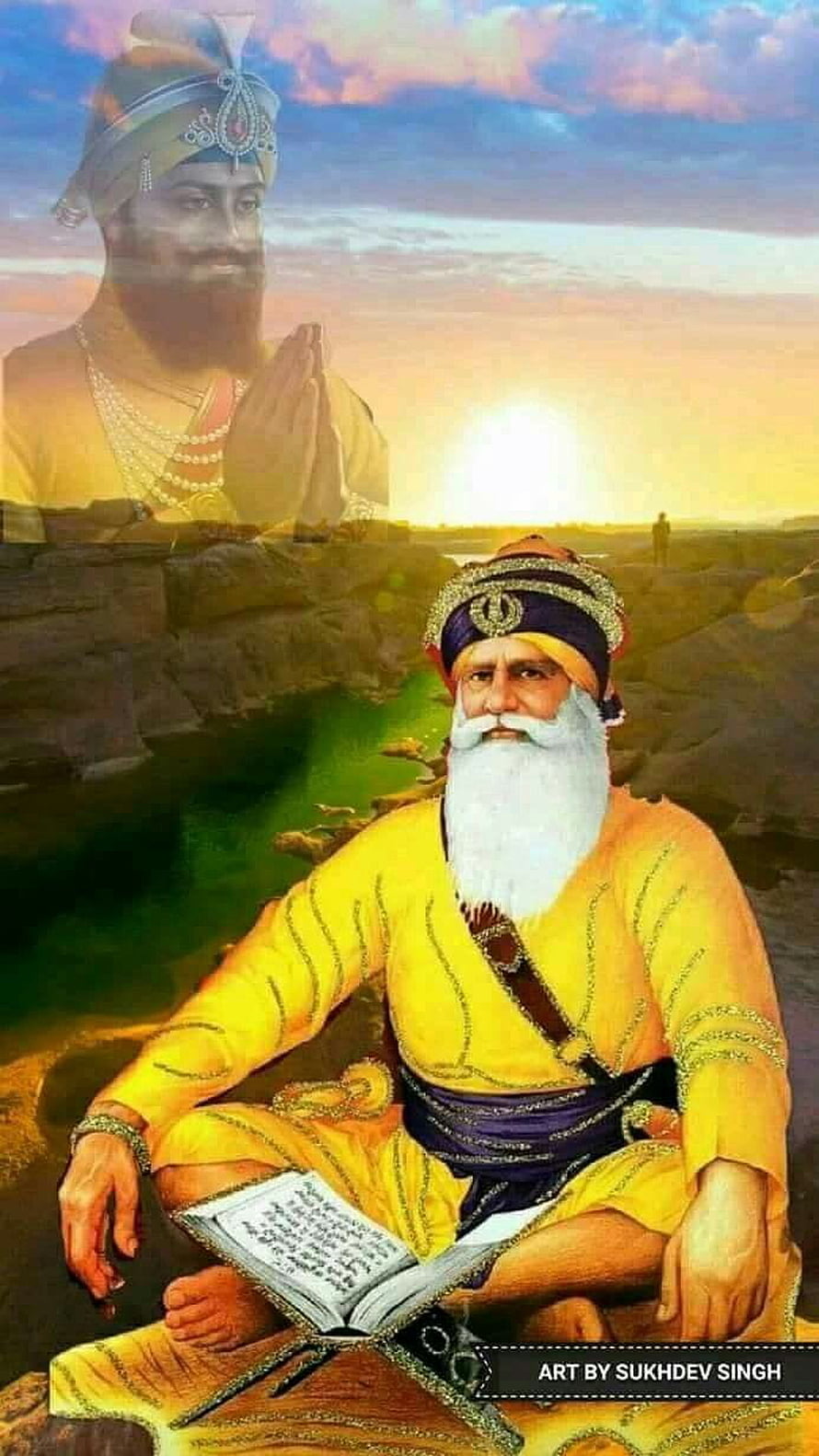 Guru Nanak Dev Ji and Guru Gobind Singh Ji Spiritual Artwork HD phone wallpaper
