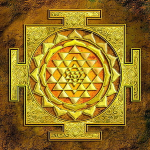 Golden Sri Yantra Sacred Geometry Mandala on Textured Stone Background HD phone wallpaper