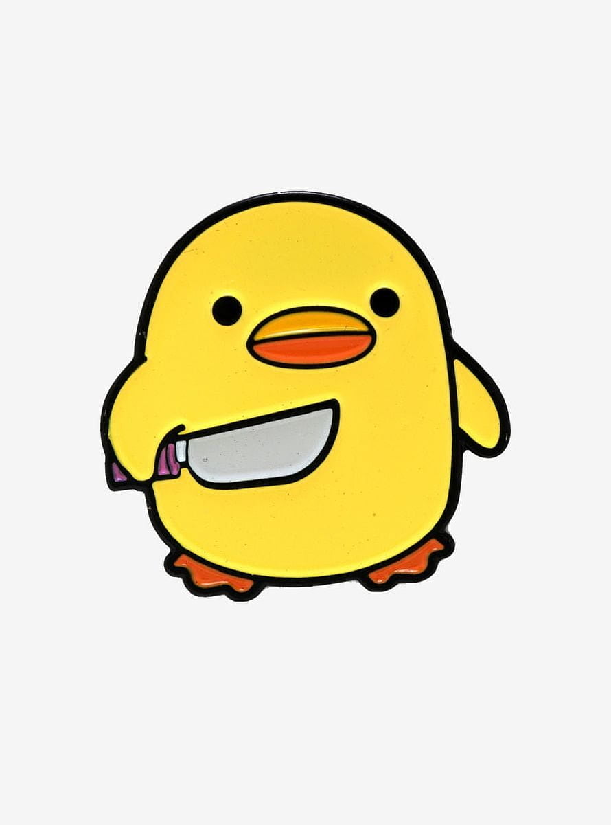 Kawaii Yellow Duck Character Holding a Knife on a Plain White Background HD phone wallpaper