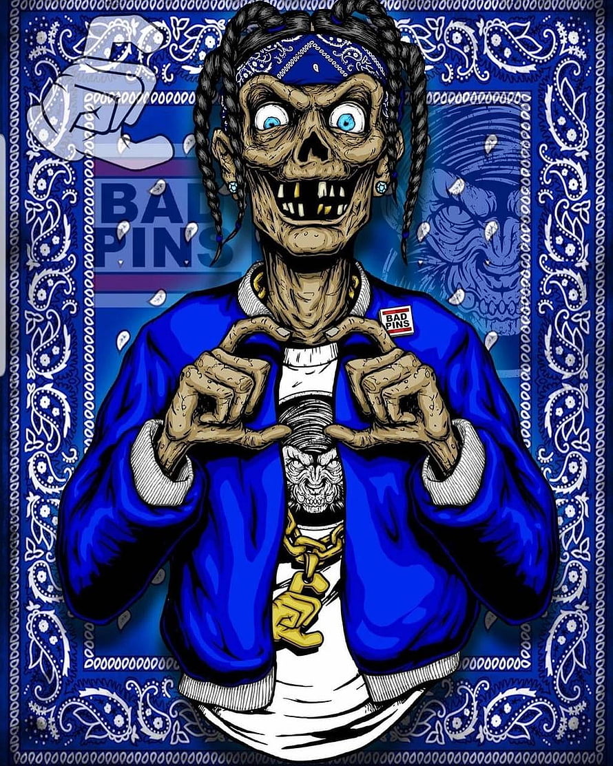 Stylized Zombie Character in Blue Jacket Making Heart Gesture with Bad Pins Logo HD phone wallpaper