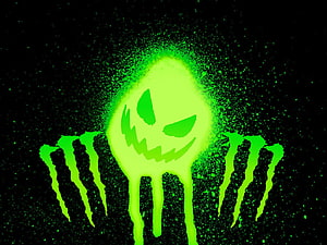 Glowing Green Monster Energy Logo with Dripping Claws on Black Background HD wallpaper