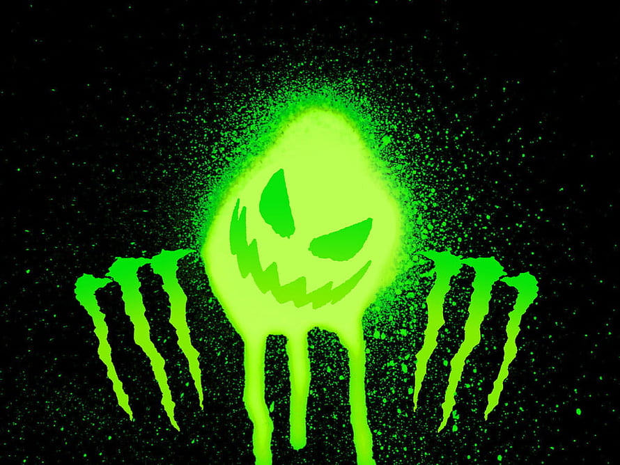Glowing Green Monster Energy Logo with Dripping Claws on Black Background HD wallpaper