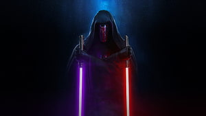 Star Wars Darth Revan and Darth Malak in Dark Cloaks Holding Dual Lightsabers HD wallpaper