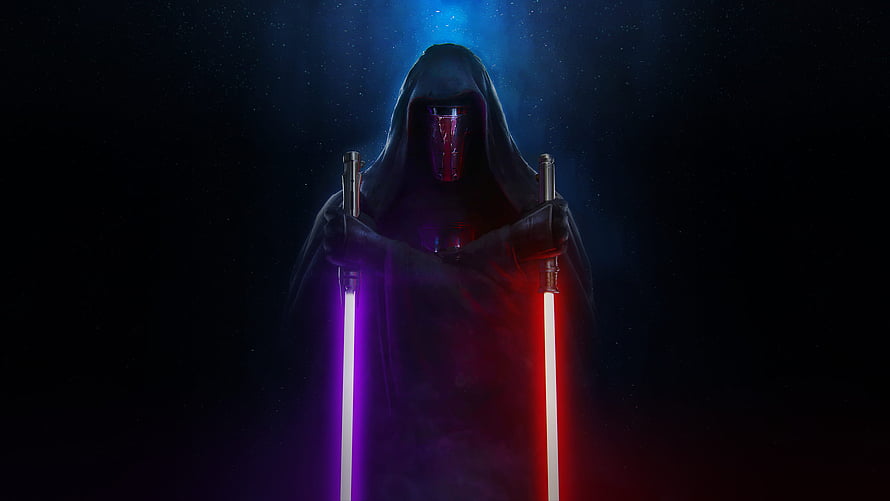 Star Wars Darth Revan and Darth Malak in Dark Cloaks Holding Dual Lightsabers HD wallpaper