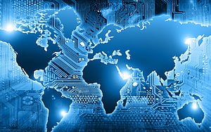 Global Digital Network Map with Circuit Board Technology Design HD wallpaper