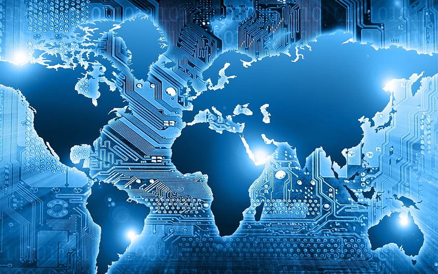 Global Digital Network Map with Circuit Board Technology Design HD wallpaper