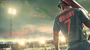 MS Dhoni in India Cricket Jersey at Stadium Under Floodlights HD wallpaper