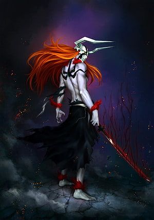 Full Hollow Ichigo Kurosaki from Bleach Wielding His Crimson Zanpakuto HD phone wallpaper