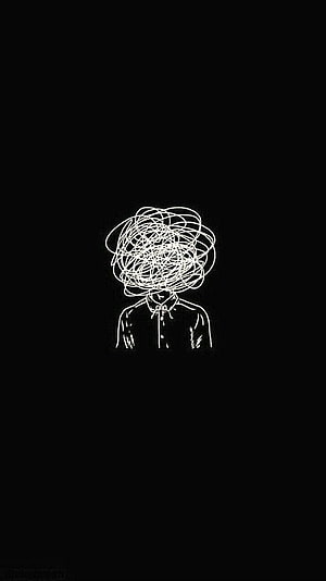Minimalist Line Art of a Person with a Tangled Messy Head on Black Background HD phone wallpaper