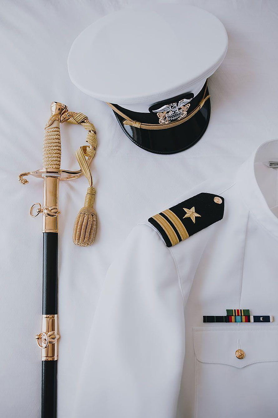 US Navy Officer Dress White Uniform with Ceremonial Saber and Hat HD phone wallpaper