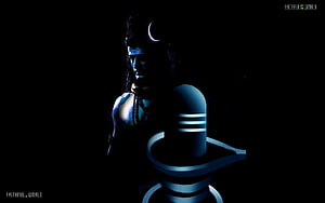 Dark Blue Shiva Hindu God Wallpaper With Trishula Trident And Crescent Moon HD wallpaper