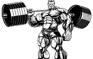 Muscular Bodybuilder Lifting Heavy Barbell Black And White Illustration HD wallpaper