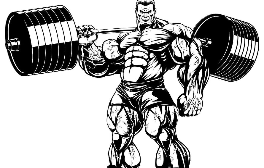 Muscular Bodybuilder Lifting Heavy Barbell Black And White Illustration HD wallpaper