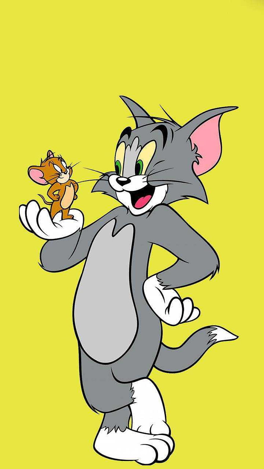 Tom and Jerry Cartoon Characters on Bright Yellow Background HD phone wallpaper