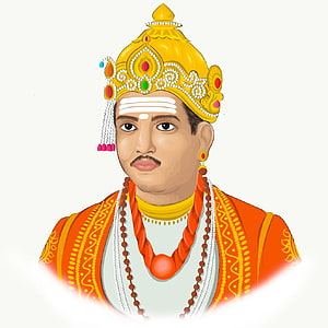 Portrait of King Harishchandra wearing a golden crown and traditional royal attire HD phone wallpaper