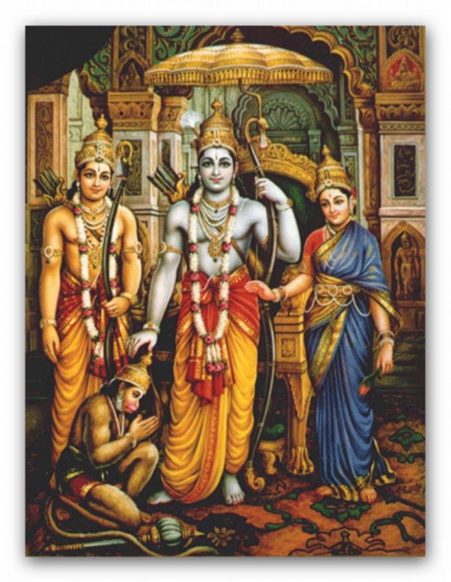 Raja Ravi Varma Ramayana Painting Depicting Rama Sita Lakshmana and Hanuman HD phone wallpaper