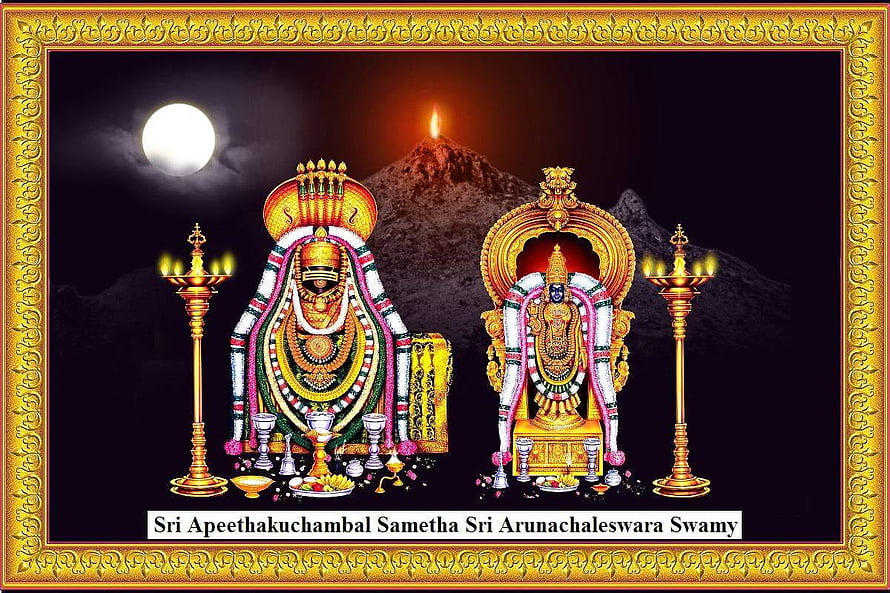 Sri Apeethakuchambal and Sri Arunachaleswara Swamy Temple Artwork with Golden Frame HD wallpaper