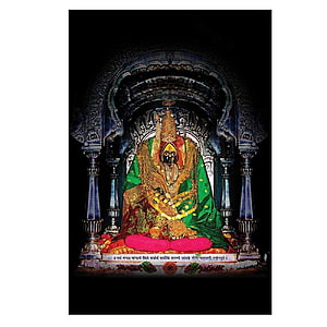 Goddess Kali Statue in Ornate Temple Shrine with Green Saree and Gold Jewelry HD phone wallpaper