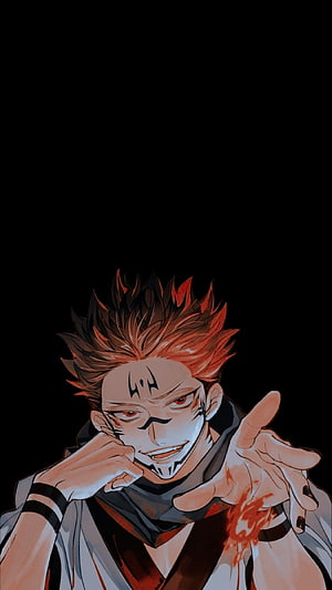 Sukuna Ryomen from Jujutsu Kaisen anime character portrait with red hair and facial markings HD phone wallpaper