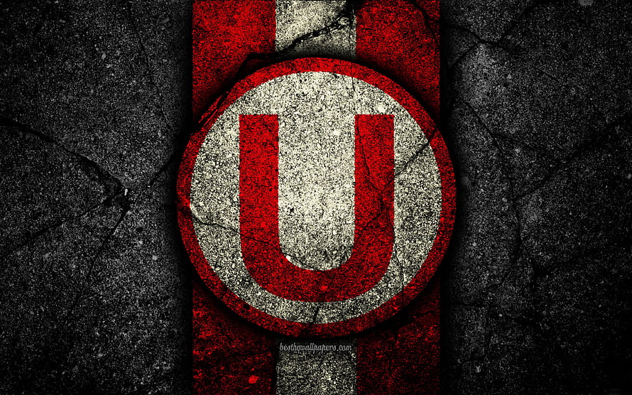Universitario de Deportes FC Grunge Logo Wallpaper with Red and White Crest on Dark Cracked Background HD wallpaper