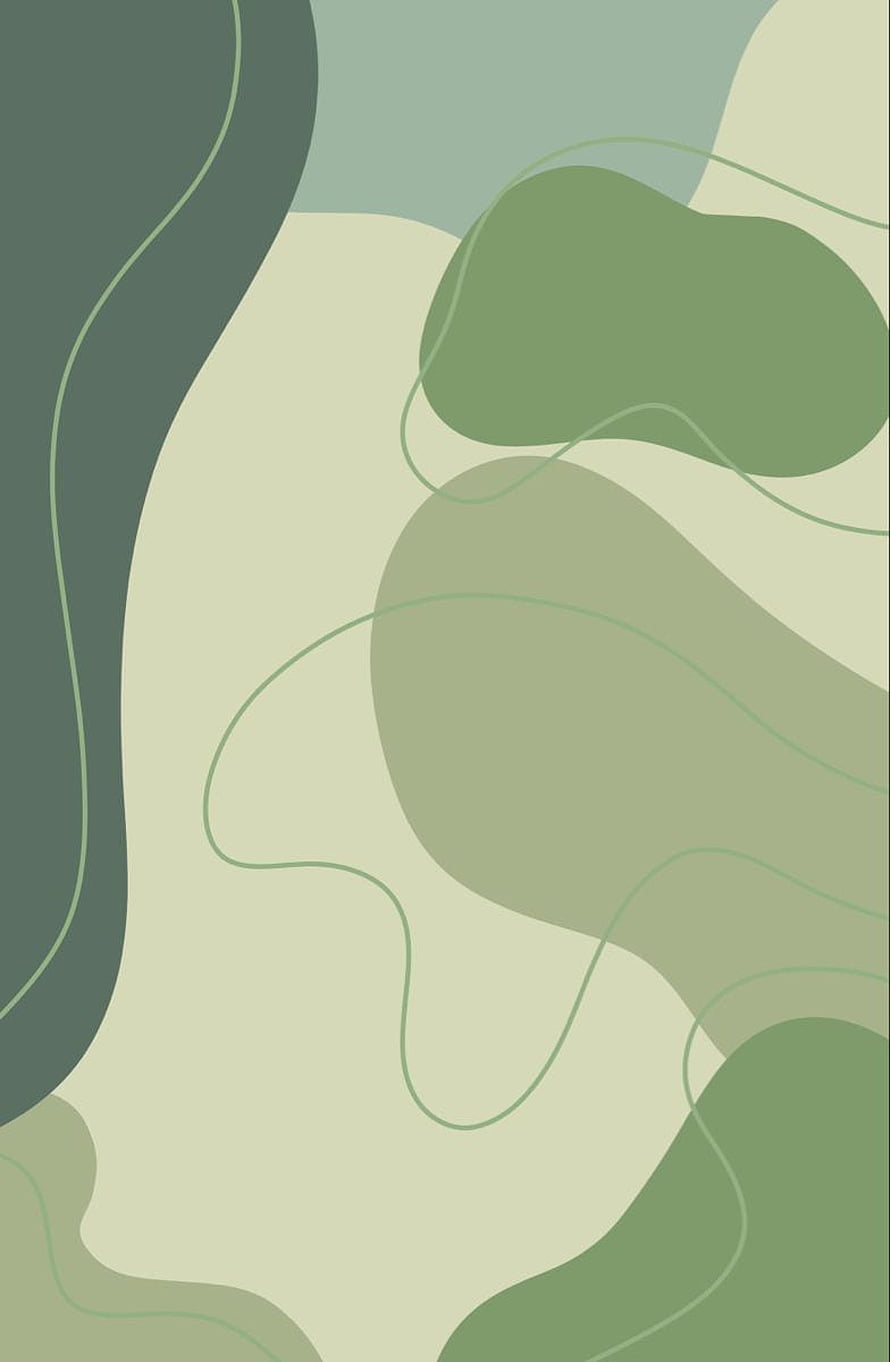 Abstract Green Organic Shapes and Wavy Lines Minimalist Background HD phone wallpaper