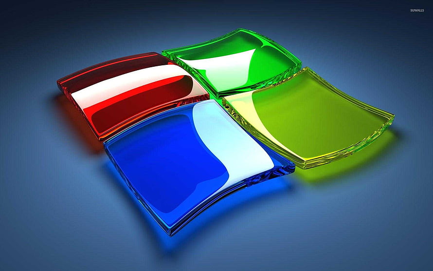 Glossy Glass Windows 7 Logo on Blue Background HD wallpaper