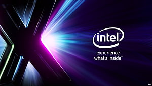 Intel Experience What's Inside Logo With Neon Light Streaks on Dark Background HD wallpaper