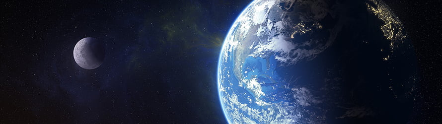 Earth and Moon in Deep Space with City Lights and Starfield HD wallpaper