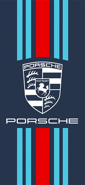 Porsche Stuttgart Crest with Racing Stripes on Dark Blue Background HD phone wallpaper