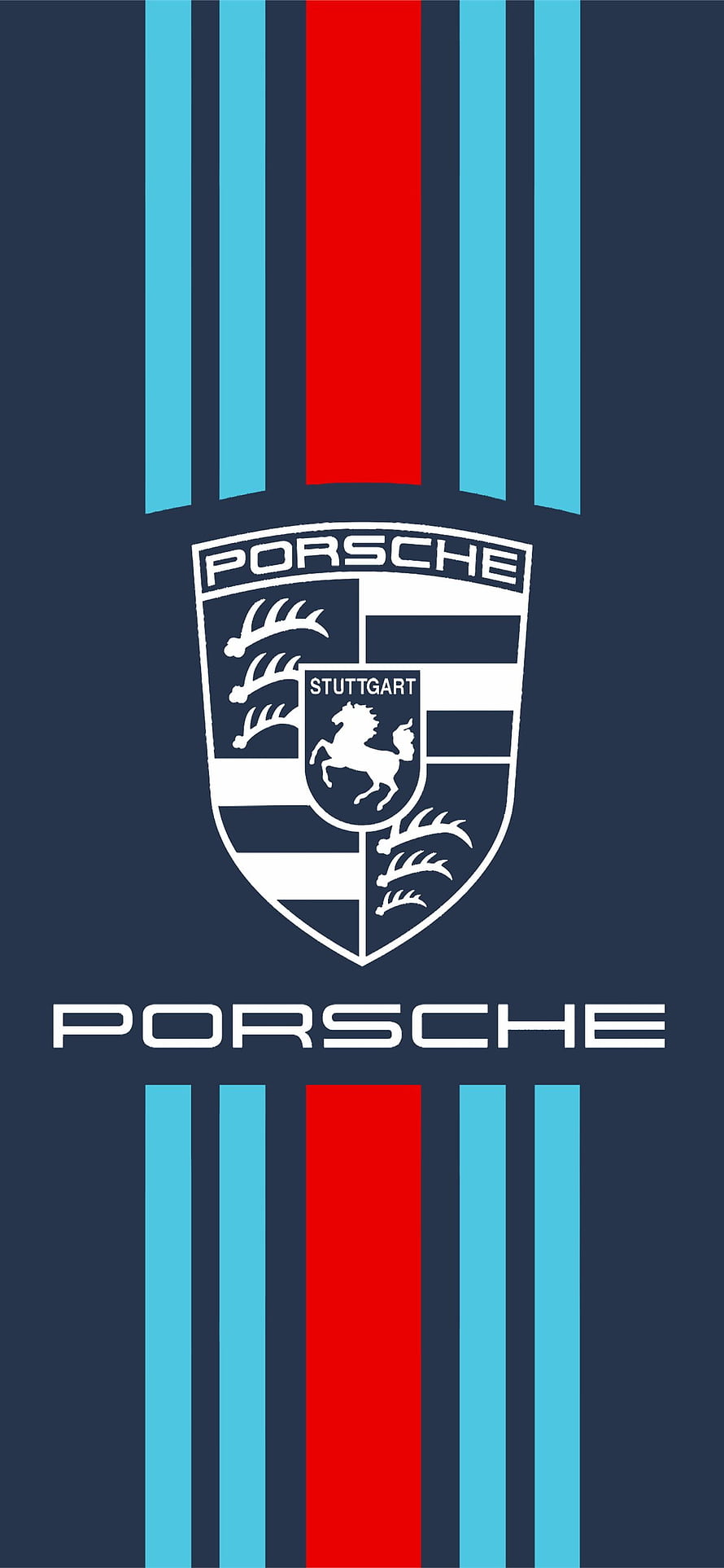 Porsche Stuttgart Crest with Racing Stripes on Dark Blue Background HD phone wallpaper