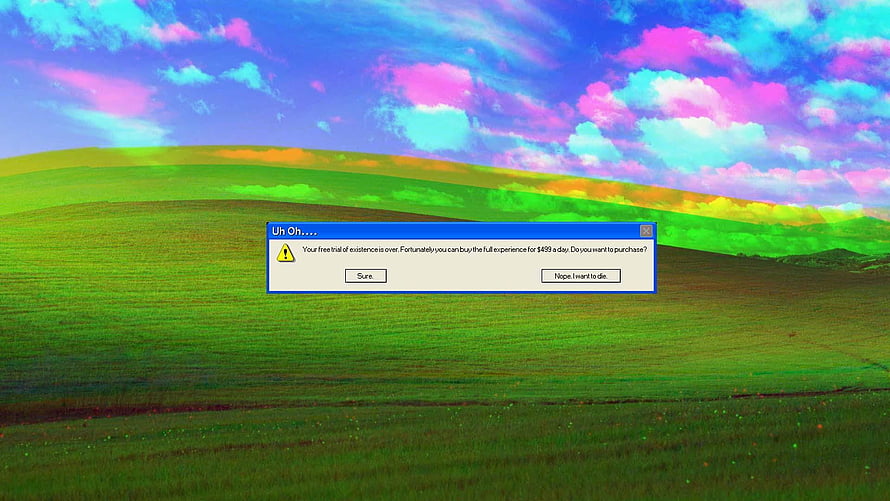 Weirdcore Aesthetic Landscape With Retro Windows Dialog Box And Vibrant Sky HD wallpaper