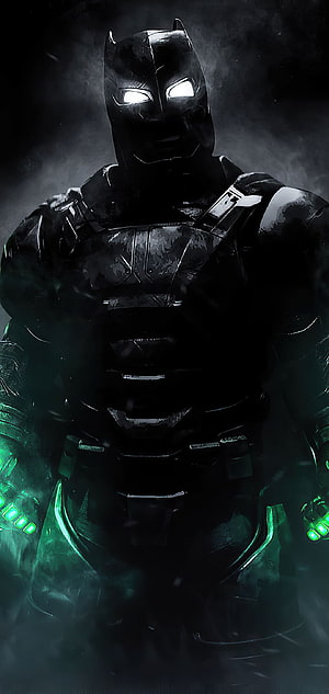 Dark Knight Batman in Tactical Armor with Glowing Green Accents and White Eyes, armored batman, #Batman HD phone wallpaper