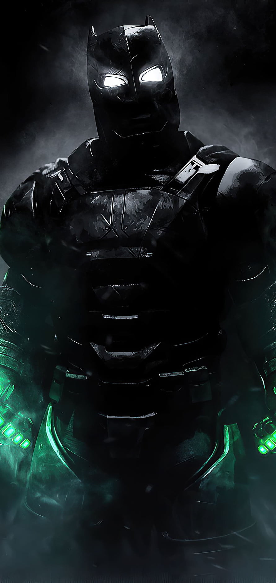 Dark Knight Batman in Tactical Armor with Glowing Green Accents and White Eyes, armored batman, #Batman HD phone wallpaper