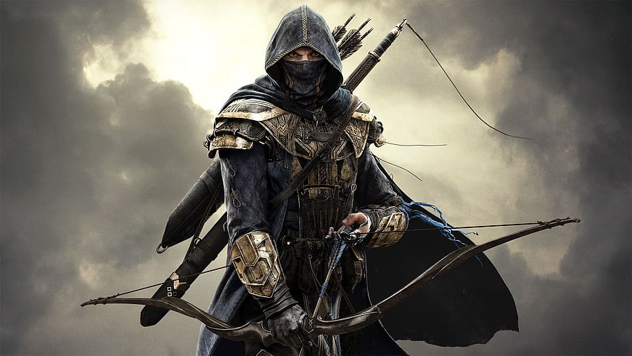 Dark Fantasy Archer Warrior With Hooded Cloak And Recurve Bow HD wallpaper