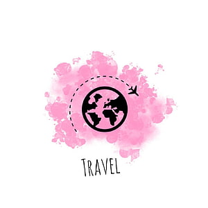 Pink Watercolor Travel Concept With Globe And Airplane Icon HD phone wallpaper